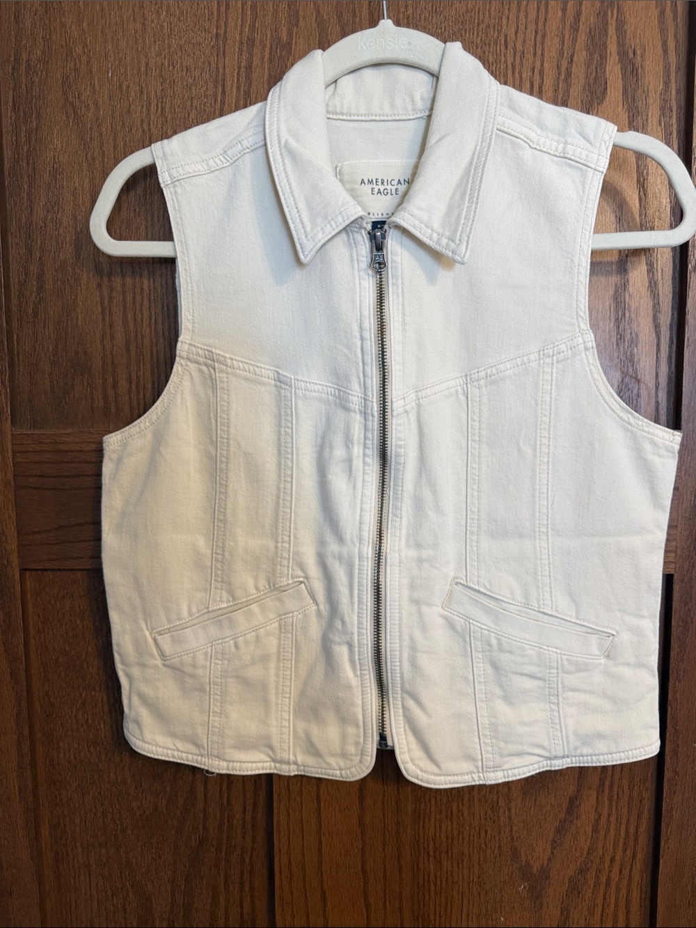 American Eagle Outfitters Off White Zip-Up Denim Vest